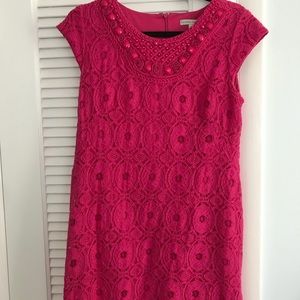 Pink embellished neck lace dress